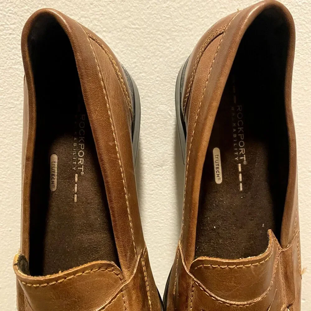 Rockport M76444 Penny Loafers Men's US 10 Brown Trutech Leather Comfort Shoe